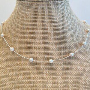 H & H Sterling Silver 925 Necklace with Faux Pearls